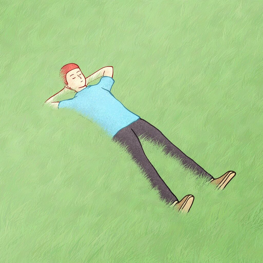 man, lie, grass